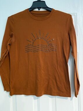 Rust Orange Long Sleeve Tee with Sun Graphic